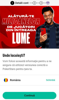Alege țara de reședință pentru creare contului PokerStars Casino