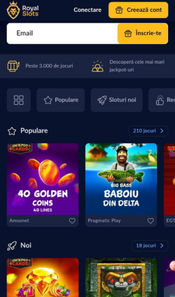 Pasul unu de înregistrare la Royal Slots Casino care îți cere să completezi adresa de e-mail.