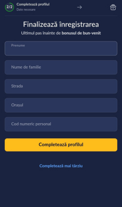 Pasul trei de înregistrare la Royal Slots Casino care îți cere să completezi datele personale, adresă, plus codul numeric.