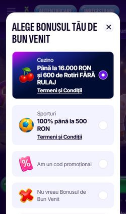 Alegerea bonusului de bun venit la înregistrarea pe Swiper