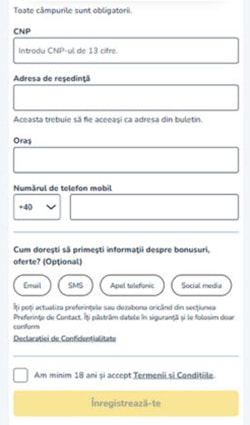 Pasul trei de înregistrare la Vlad Cazino care îți oferă bonusul