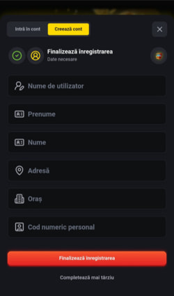 Introducere date personale la Win2 Casino