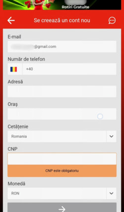 Introducerea adresei și a datelor personale la Winbet Casino