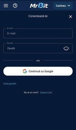 Ecranul de autentificare din aplicație, cu conectare pe e-mail sau prin Google