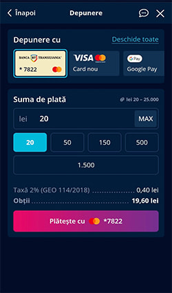Pasul 2 pentru o depunere minimă de 20 lei la cazinou online