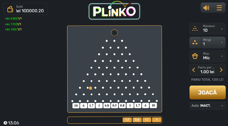 Jocul Plinko demo de la Gaming Corps