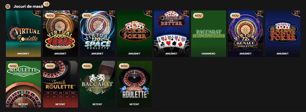 Jocuri de masă RNG la Bilion Casino