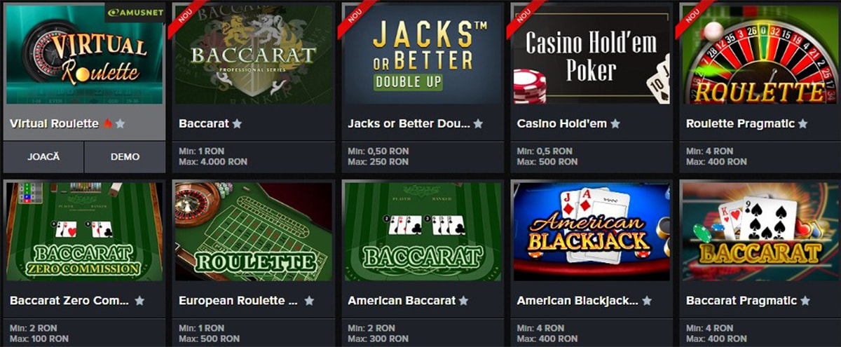 Jocuri de masă la Mozzart Casino