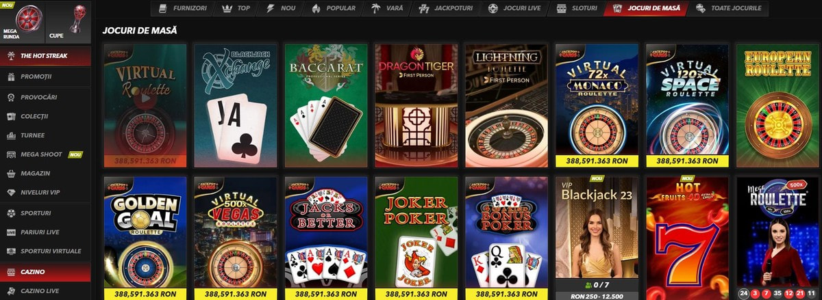 Categoria de jocuri de masă la TopBet Casino