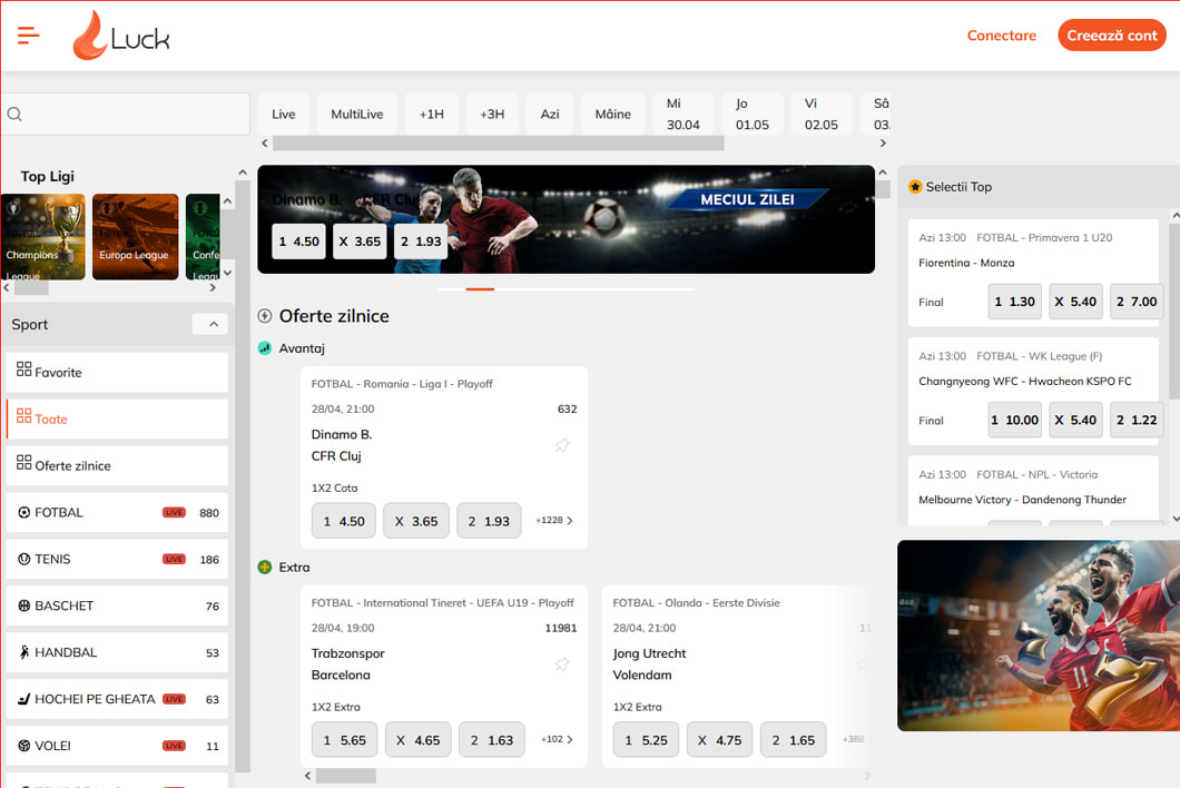 Oferta de pariuri sportive propusă de Luck.