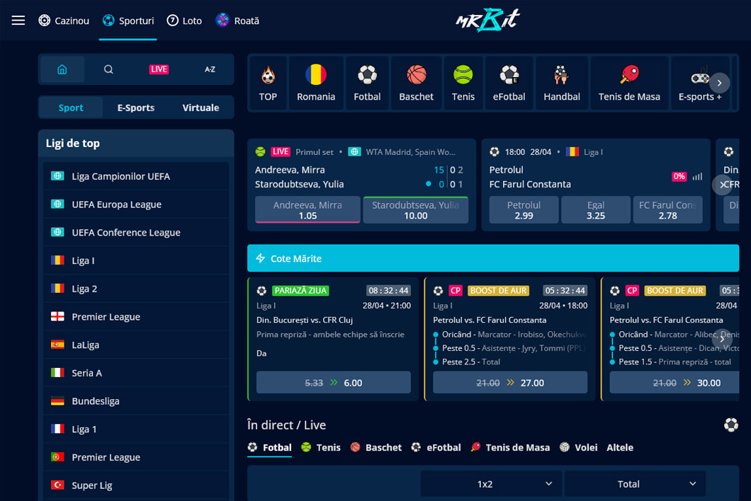 Oferta de pariuri sportive propusă de Mr Bit.