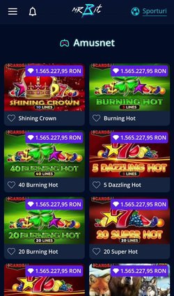 Alegerea unui slot Amusnet din lobby-ul cazinoului, în modul cu bani reali