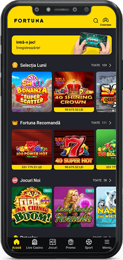Pagina principală a aplicației Fortuna Casino