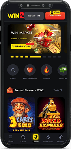 Pagina principală a aplicației Win2 Casino