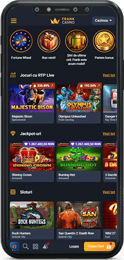 Pagina principală a aplicației Frank Casino