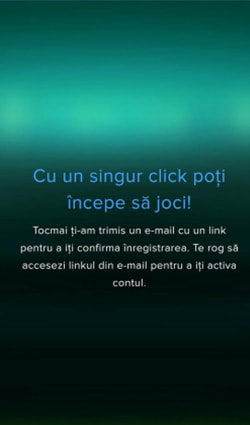 A doua pagină de înregistrare cu mesajul de verificare a e-mailului