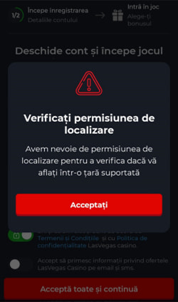 Permisiunea activării locației la primul pas de înregistrare.