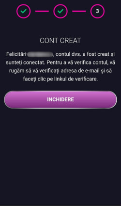 Pasul 3 de înregistrare în care se acceptă bonusul de bun venit.