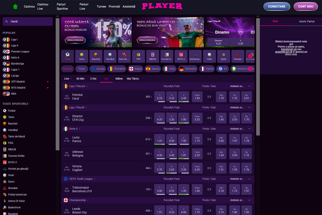 Oferta de pariuri sportive propusă de Player.