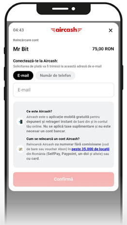 Cerința de autorizare a plății din aplicația Aircash.