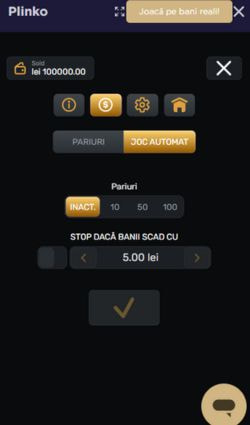 Selectarea și setarea jocului automat la Plinko.