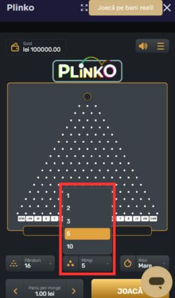 Căsuța pentru selectat mingile la jocul Plinko.