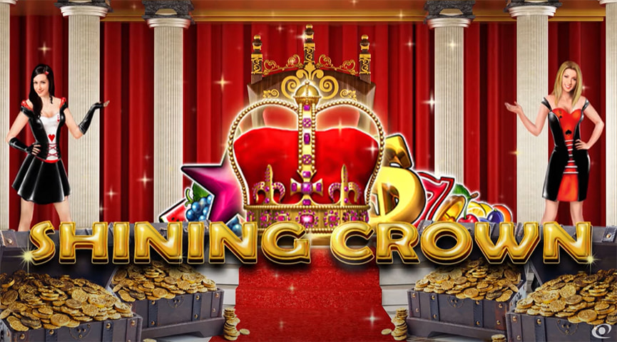 Slot Shining Crown de la Amusnet cu 2 fete care invită la joc și cufere cu bani