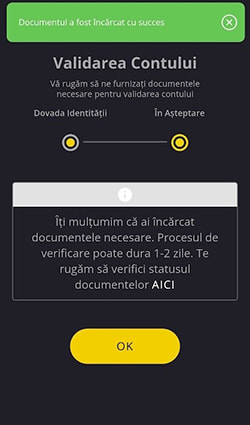 Pagina de validare a contului de jucător
