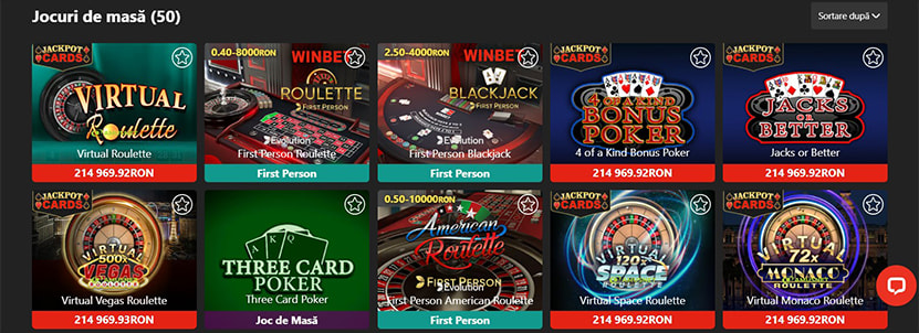 Jocuri de masă la Winbet Casino