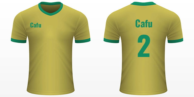 Tricou de fotbal cu numele și numărul lui Cafu pe el