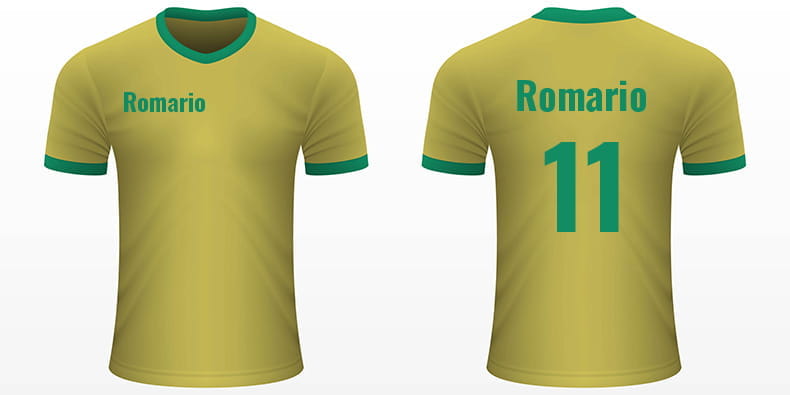 Tricou de fotbal cu numele și numărul lui Romario pe el