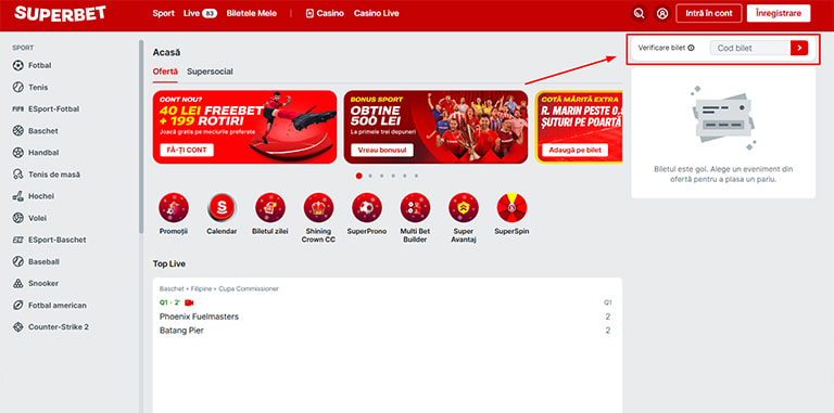 Superbet verificare bilet cu cod