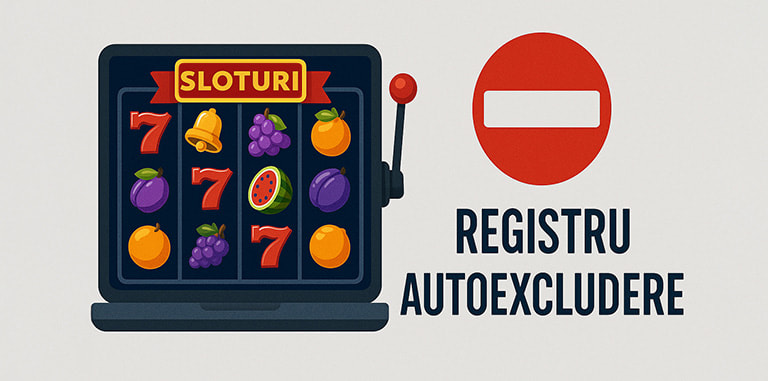 Semnul interzis pe un ecran de păcănele alături de inscripția Registru Autoexcludere