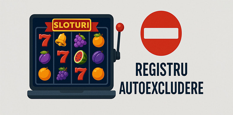 Semnul interzis pe un ecran de păcănele alături de inscripția Registru Autoexcludere