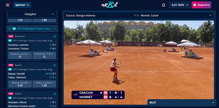 Meci de tenis live pe site-ul Mr Bit 