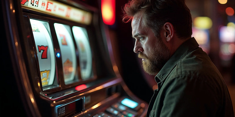 Bărbat în fața unui aparat de păcănele