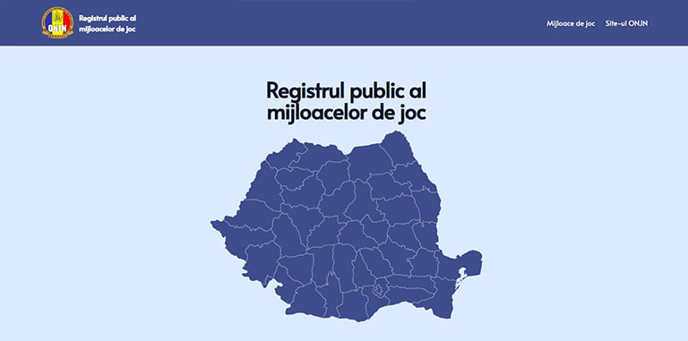 Pagina site-ului Registrul Unic al Mijloacelor de Joc